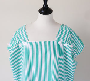 Vintage Loose Cotton  Dress - Green Striped - Fit XL / UK 16