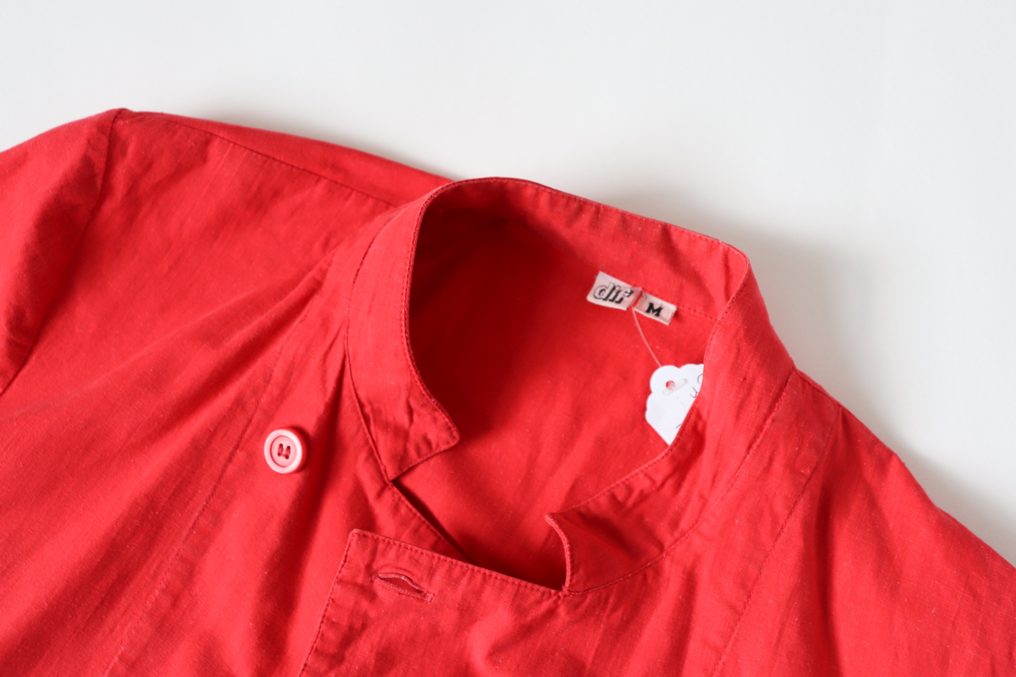 Red Cotton Summer Blazer Jacket Wool  - Vintage 1980s - M / L - UK 12 / 14