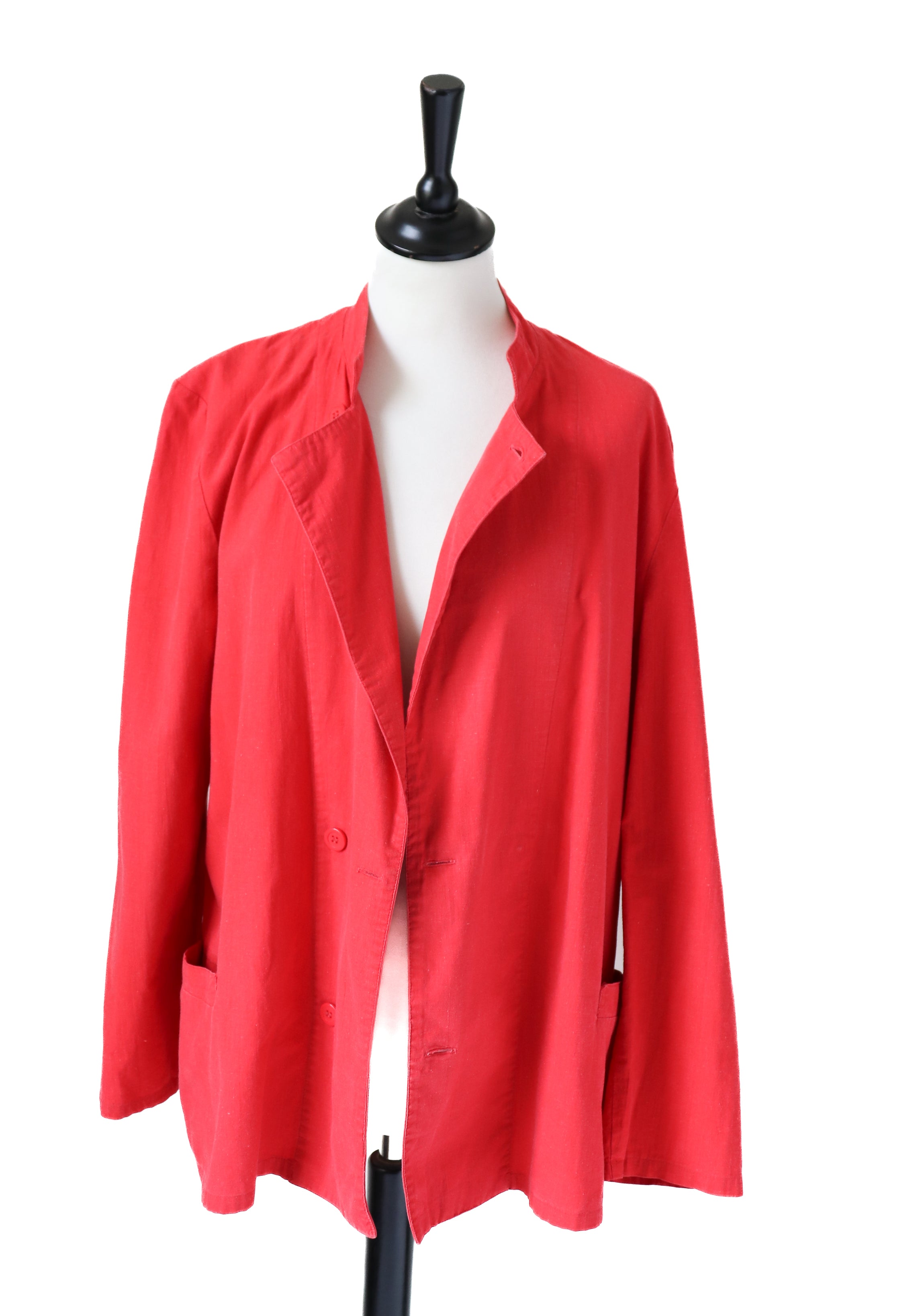 Red Cotton Summer Blazer Jacket Wool Vintage 1980s M L UK 12 Marshmallow Mountain