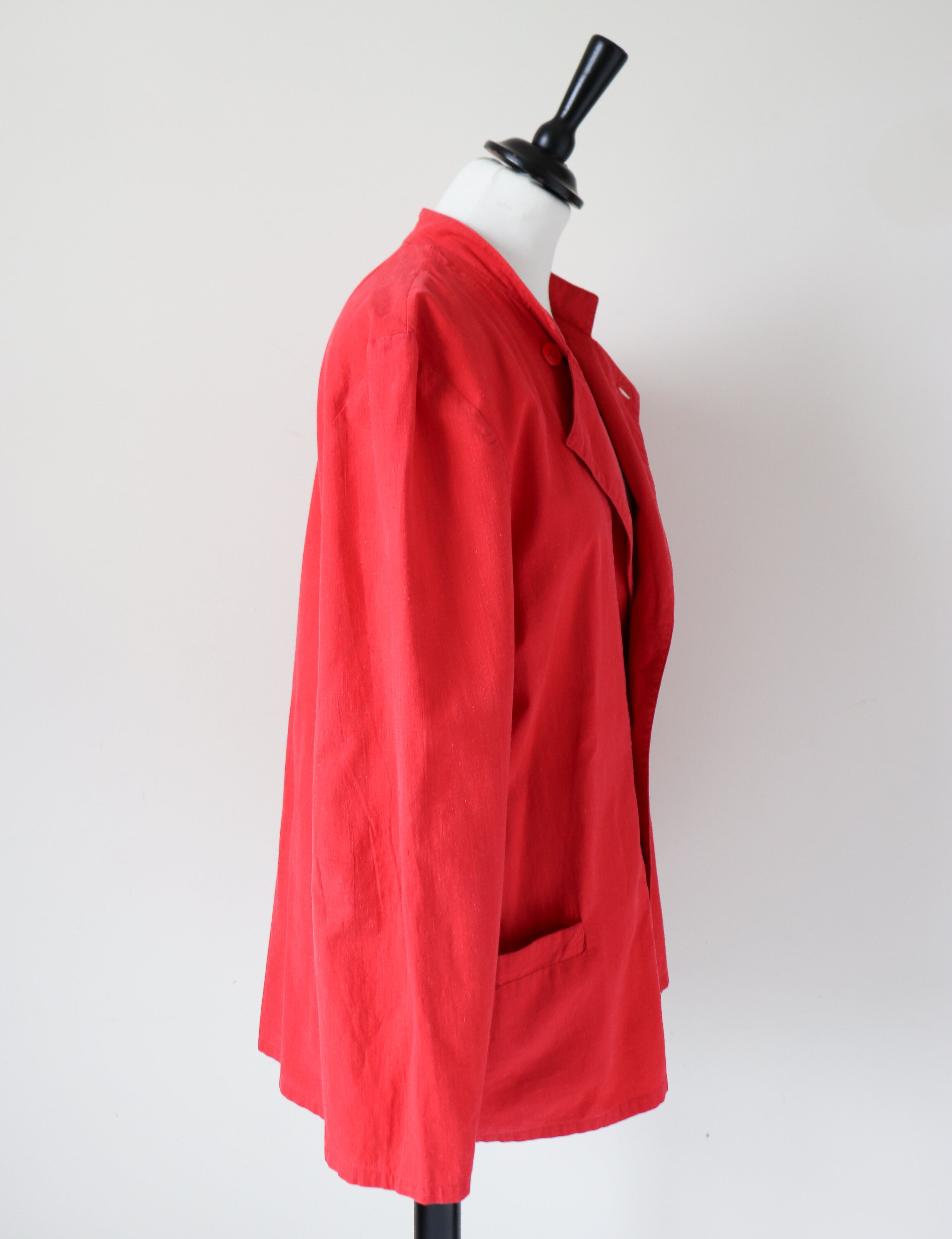 Red Cotton Summer Blazer Jacket Wool  - Vintage 1980s - M / L - UK 12 / 14