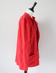 Red Cotton Summer Blazer Jacket Wool  - Vintage 1980s - M / L - UK 12 / 14