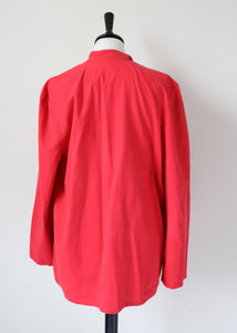 Red Cotton Summer Blazer Jacket Wool  - Vintage 1980s - M / L - UK 12 / 14