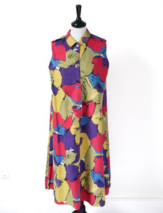 Vintage A-Line Cotton Sleeveless  Dress - 1980s Summer Pattern - Fit L / UK 14