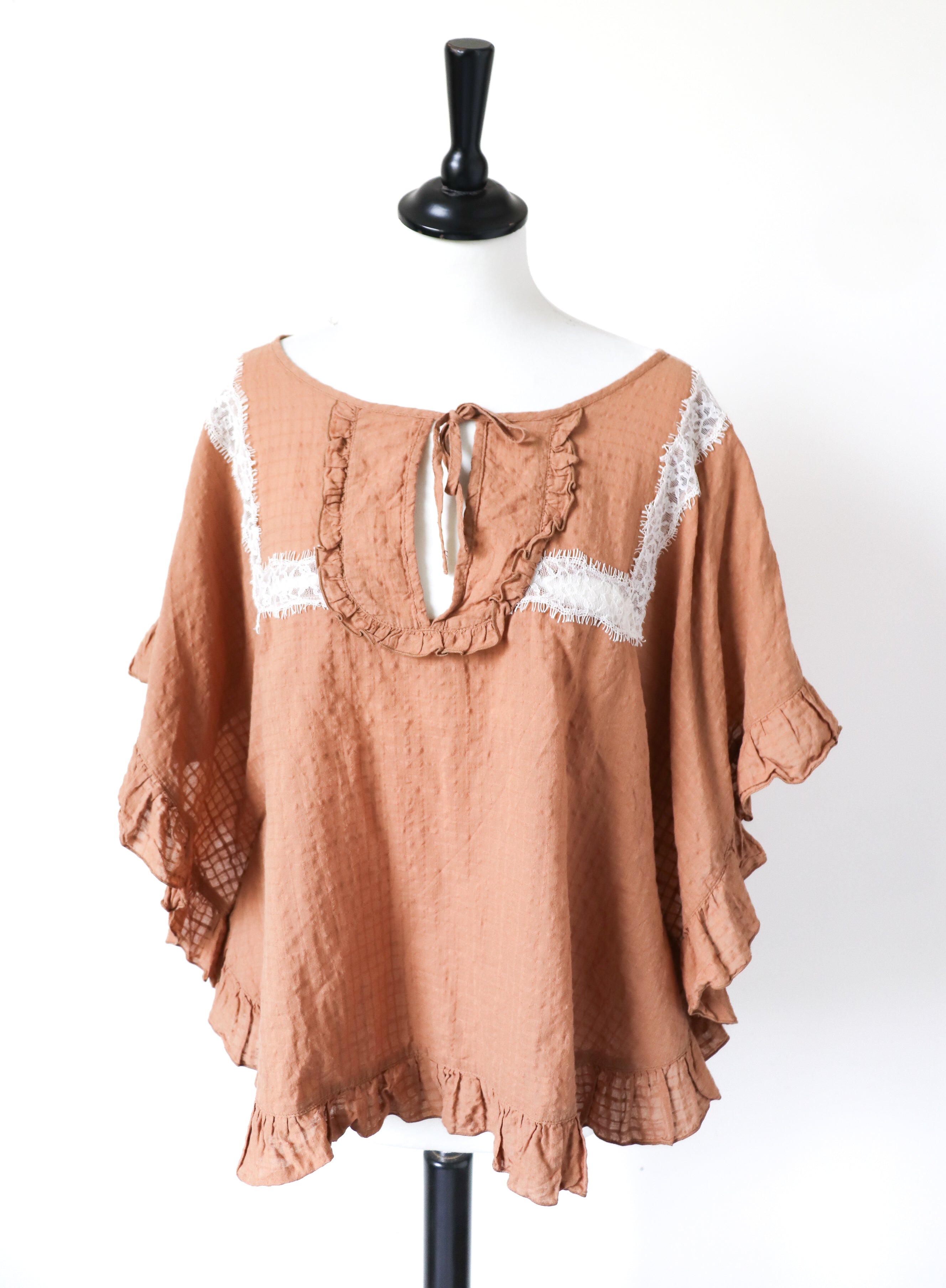 Rope Picnic Summer Blouse Top - Kaftan Sleeves 38  - Fit L / UK 14