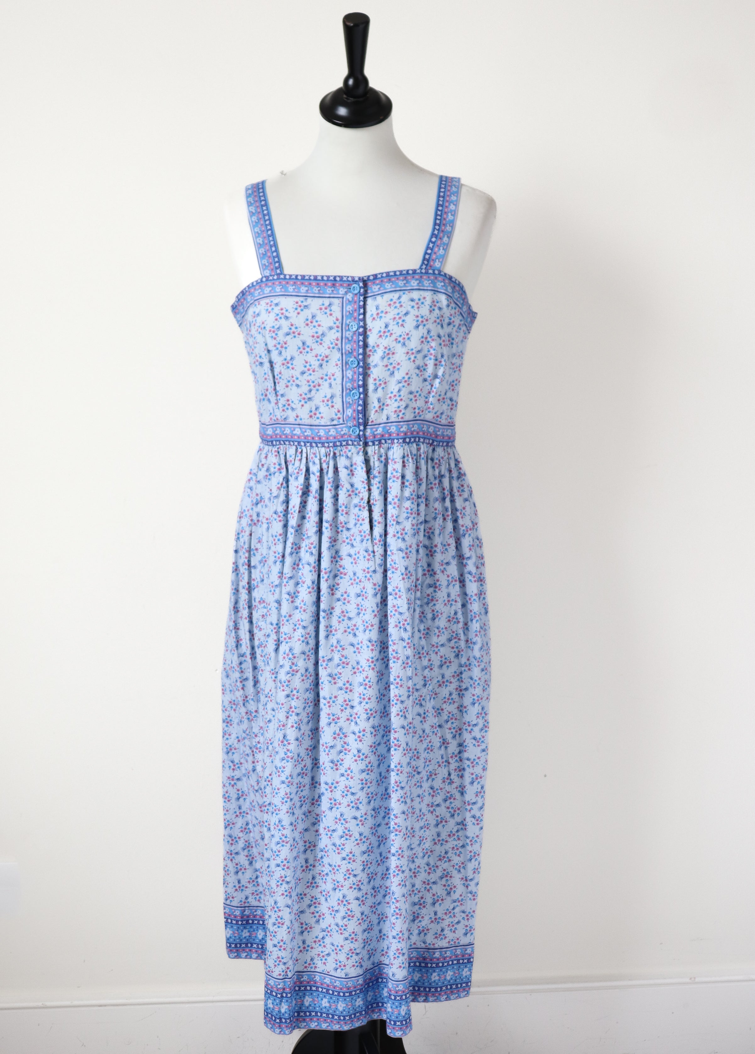 Vintage Indian Block Print Cotton Dress - Light Blue - XXS  / UK 6