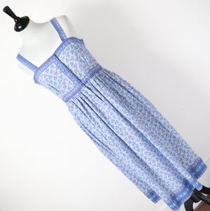 Vintage Indian Block Print Cotton Dress - Light Blue - XXS  / UK 6