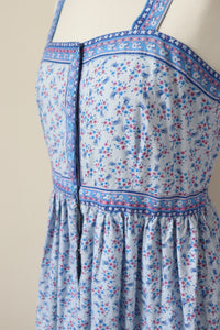 Vintage Indian Block Print Cotton Dress - Light Blue - XXS  / UK 6