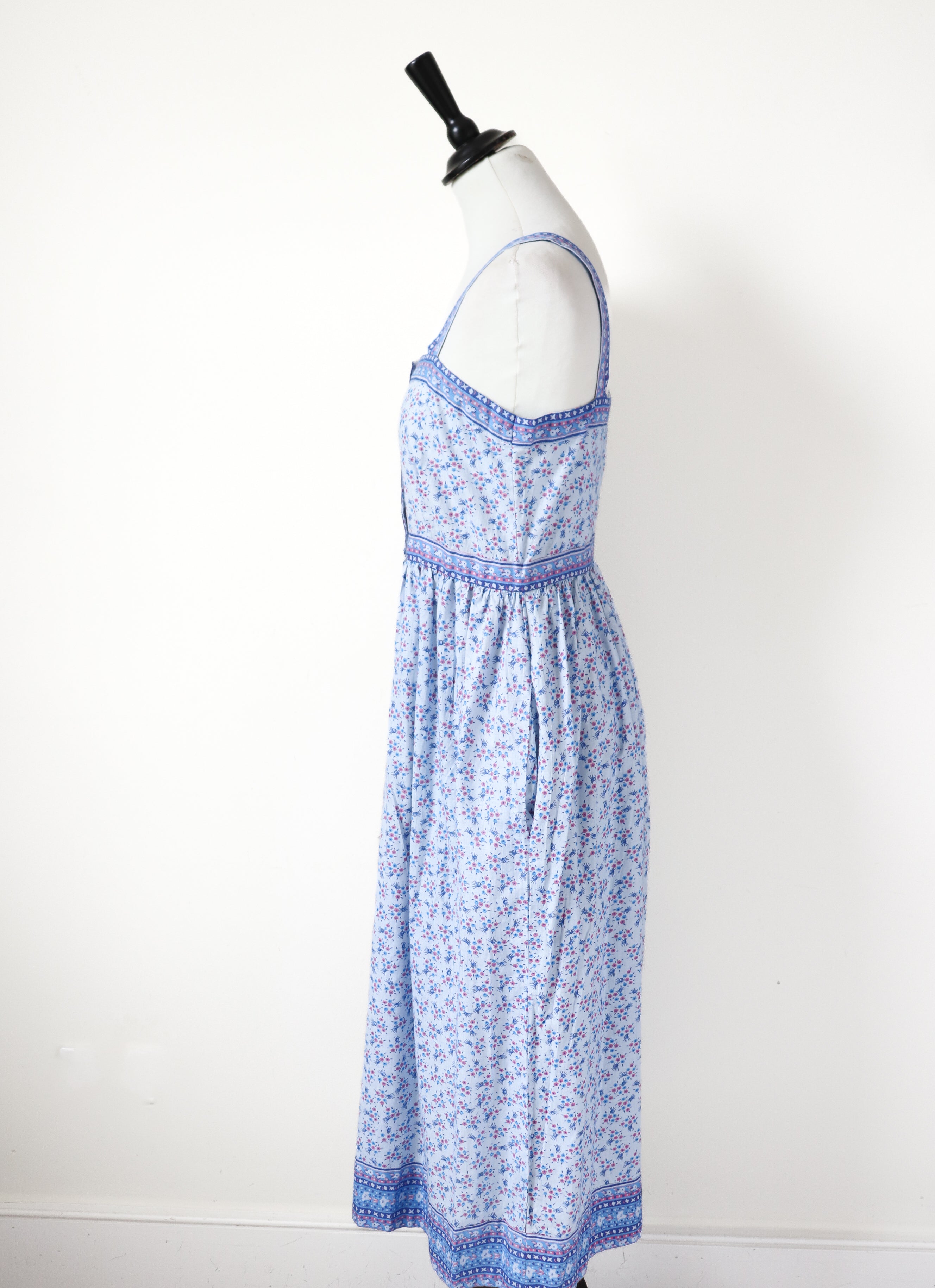 Vintage Indian Block Print Cotton Dress - Light Blue - XXS  / UK 6