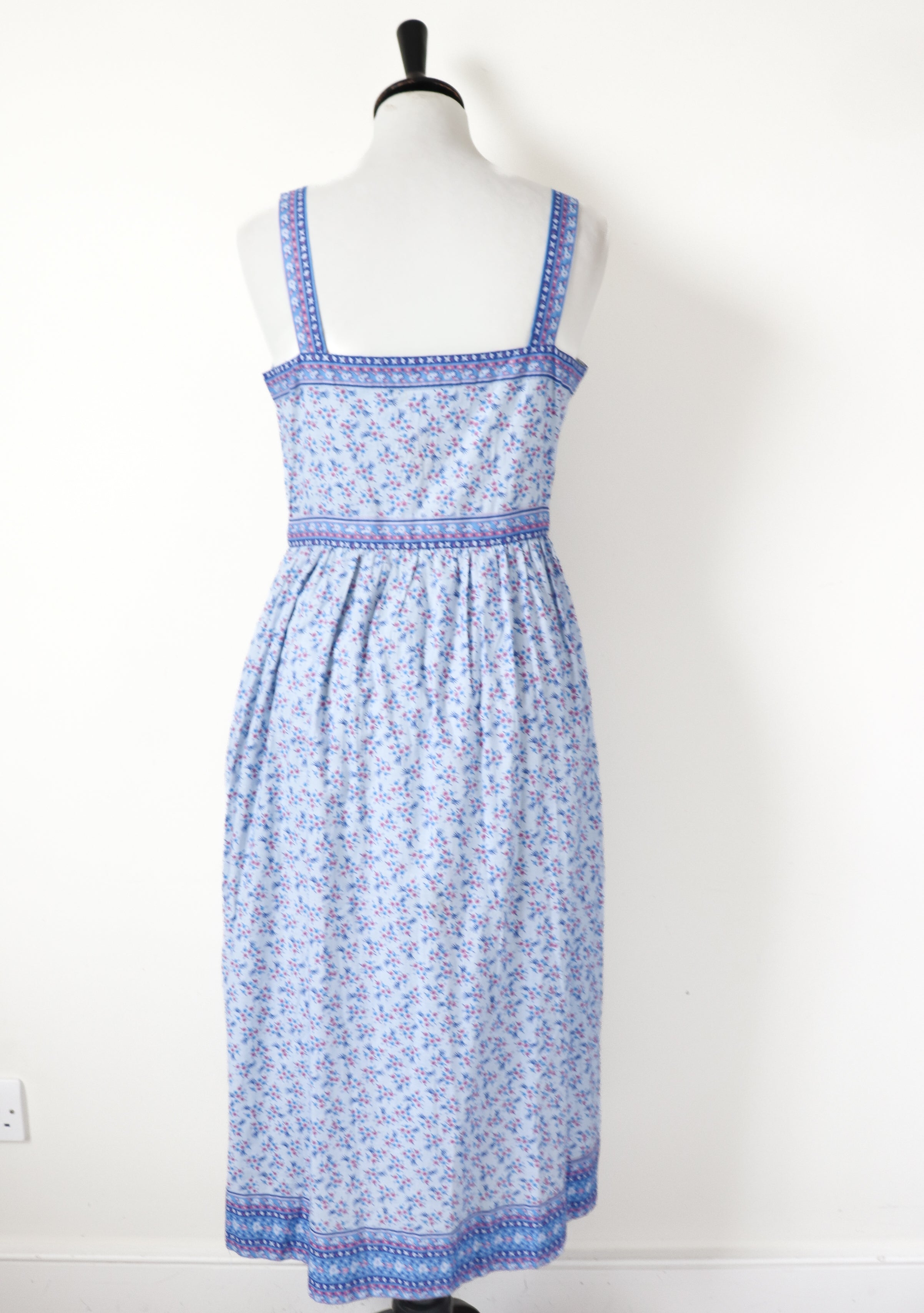 Vintage Indian Block Print Cotton Dress - Light Blue - XXS  / UK 6