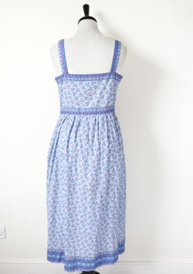 Vintage Indian Block Print Cotton Dress - Light Blue - XXS  / UK 6