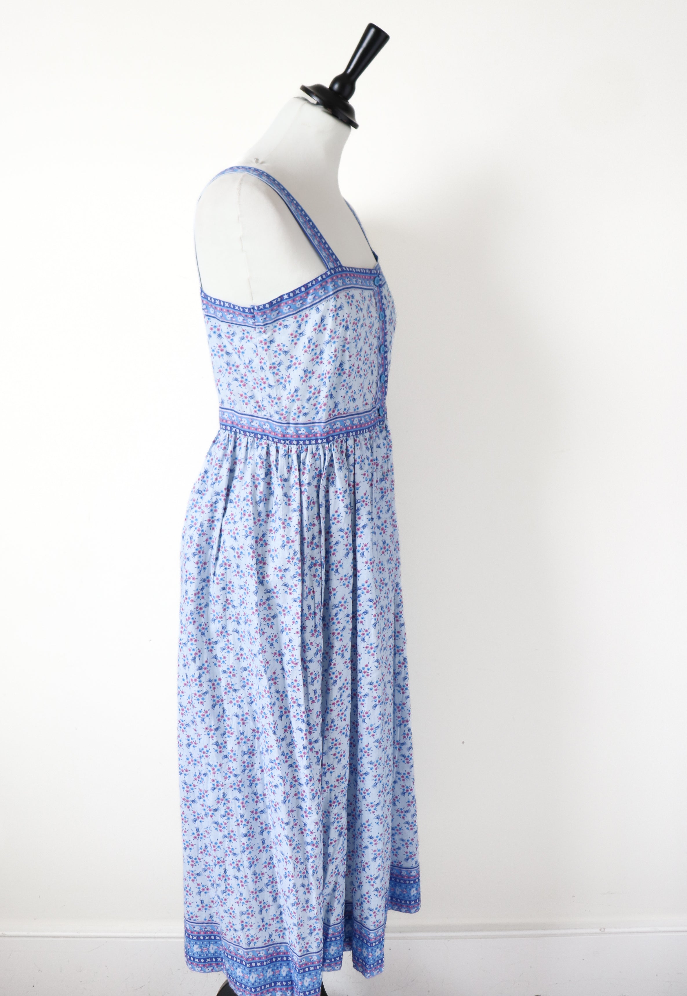 Vintage Indian Block Print Cotton Dress - Light Blue - XXS  / UK 6