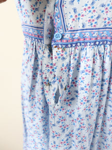Vintage Indian Block Print Cotton Dress - Light Blue - XXS  / UK 6