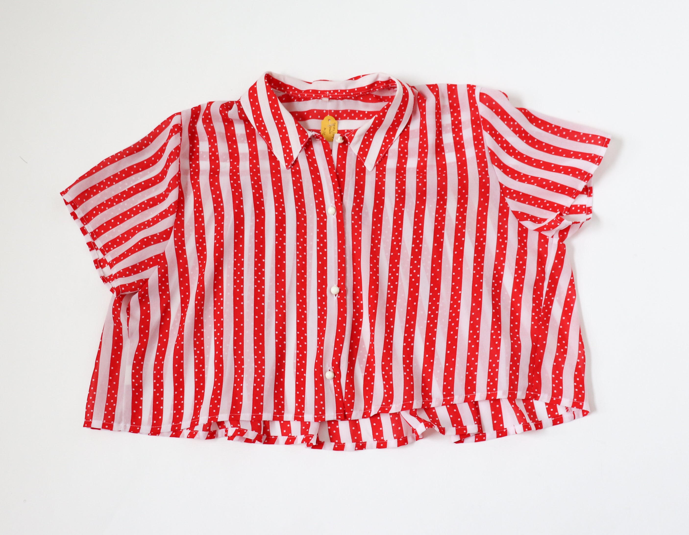 Cropped  Striped Shirt - Red / White Spotted - Fit S / M - UK 10 / 12
