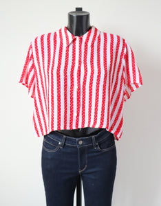 Cropped  Striped Shirt - Red / White Spotted - Fit S / M - UK 10 / 12