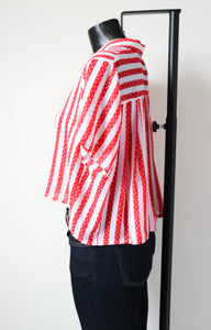Cropped  Striped Shirt - Red / White Spotted - Fit S / M - UK 10 / 12