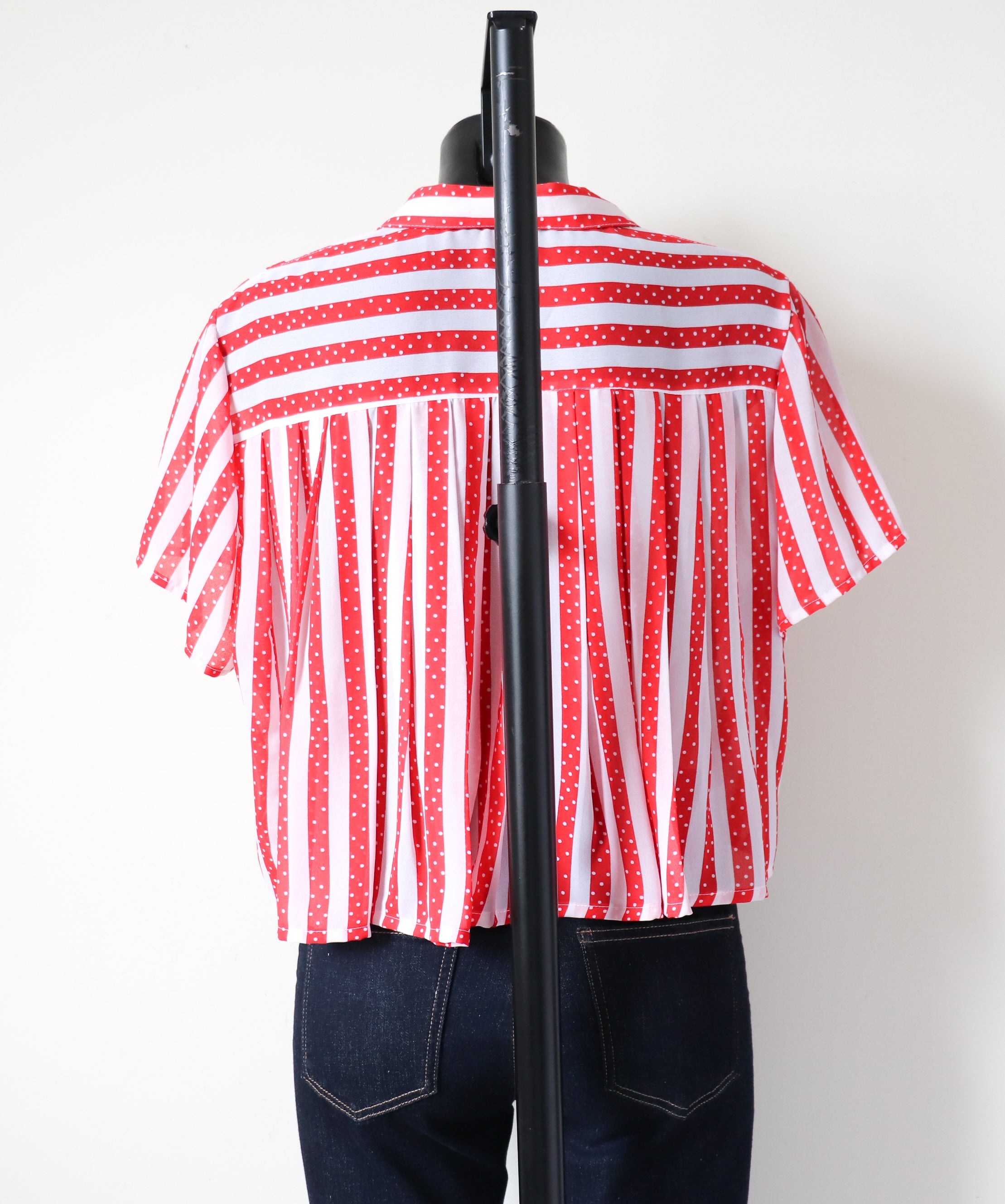 Cropped  Striped Shirt - Red / White Spotted - Fit S / M - UK 10 / 12