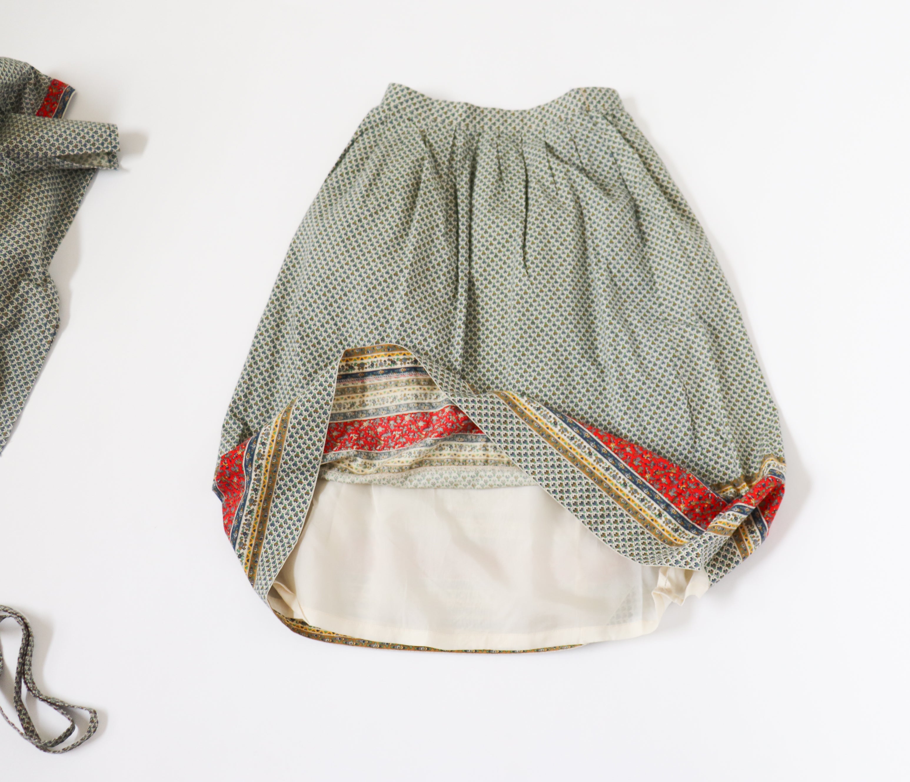 Vintage Cotton Peasant Blouse / Skirt Suit - Patterned - Fit XXS / UK 6 / 8