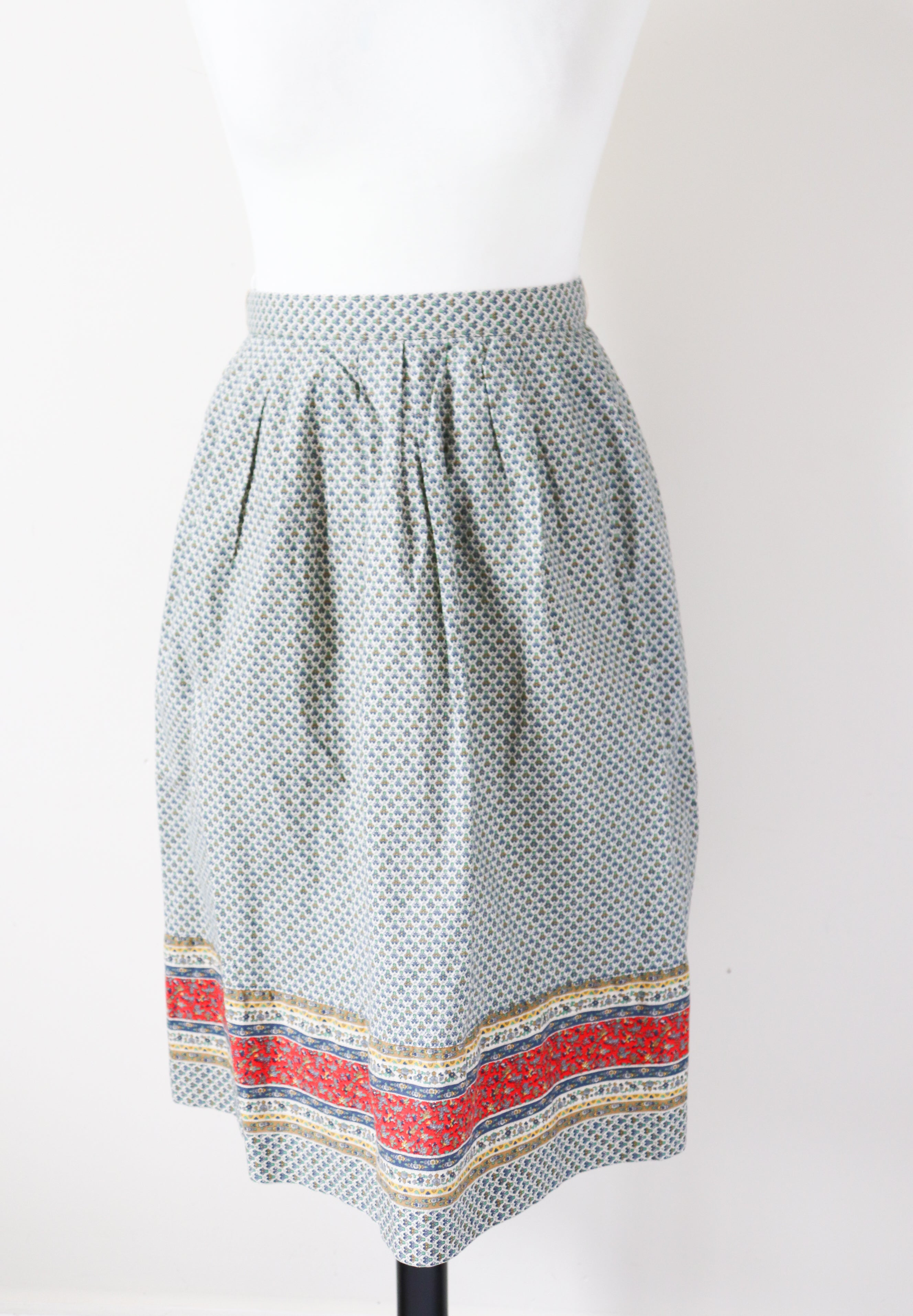Vintage Cotton Peasant Blouse / Skirt Suit - Patterned - Fit XXS / UK 6 / 8