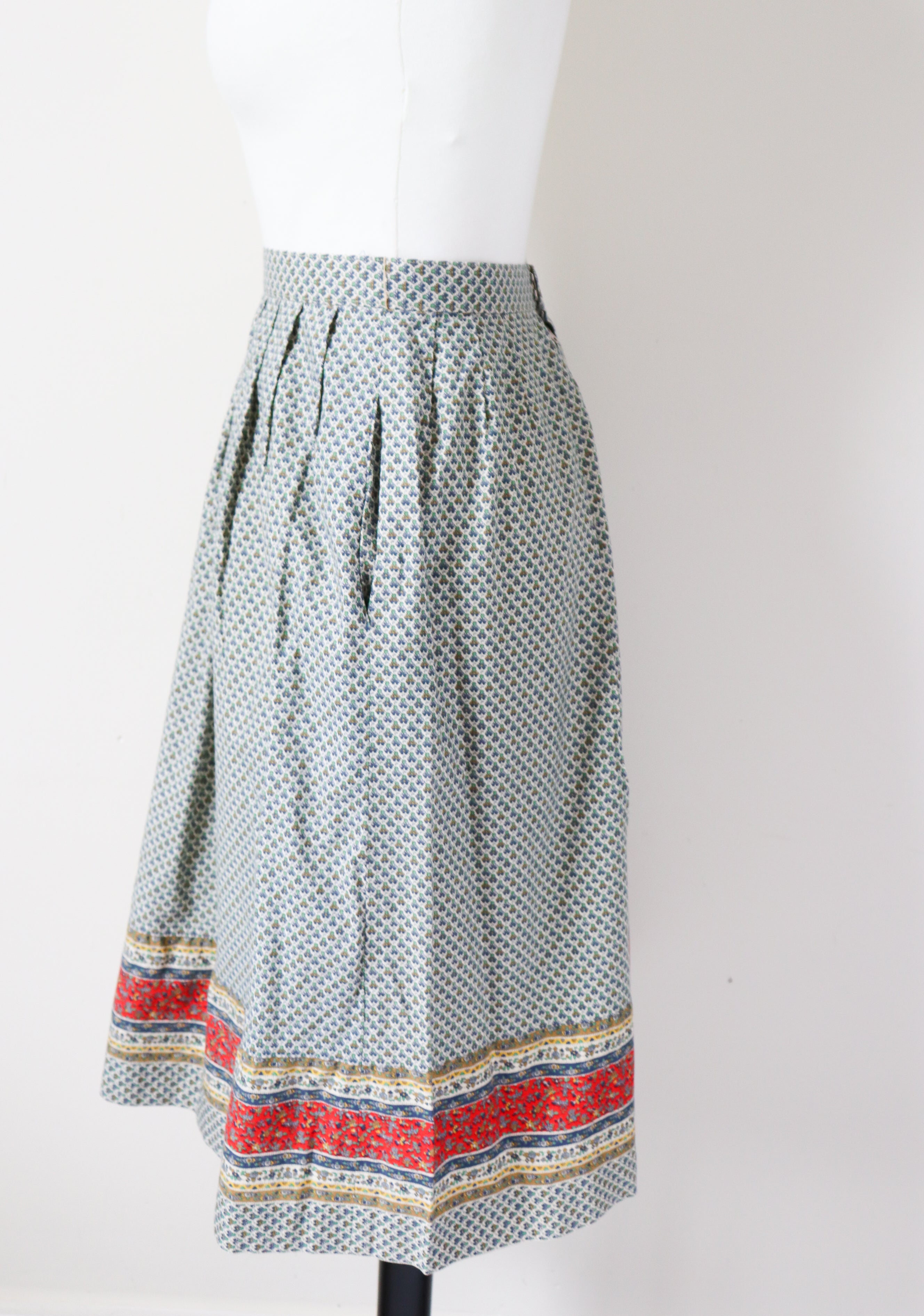 Vintage Cotton Peasant Blouse / Skirt Suit - Patterned - Fit XXS / UK 6 / 8