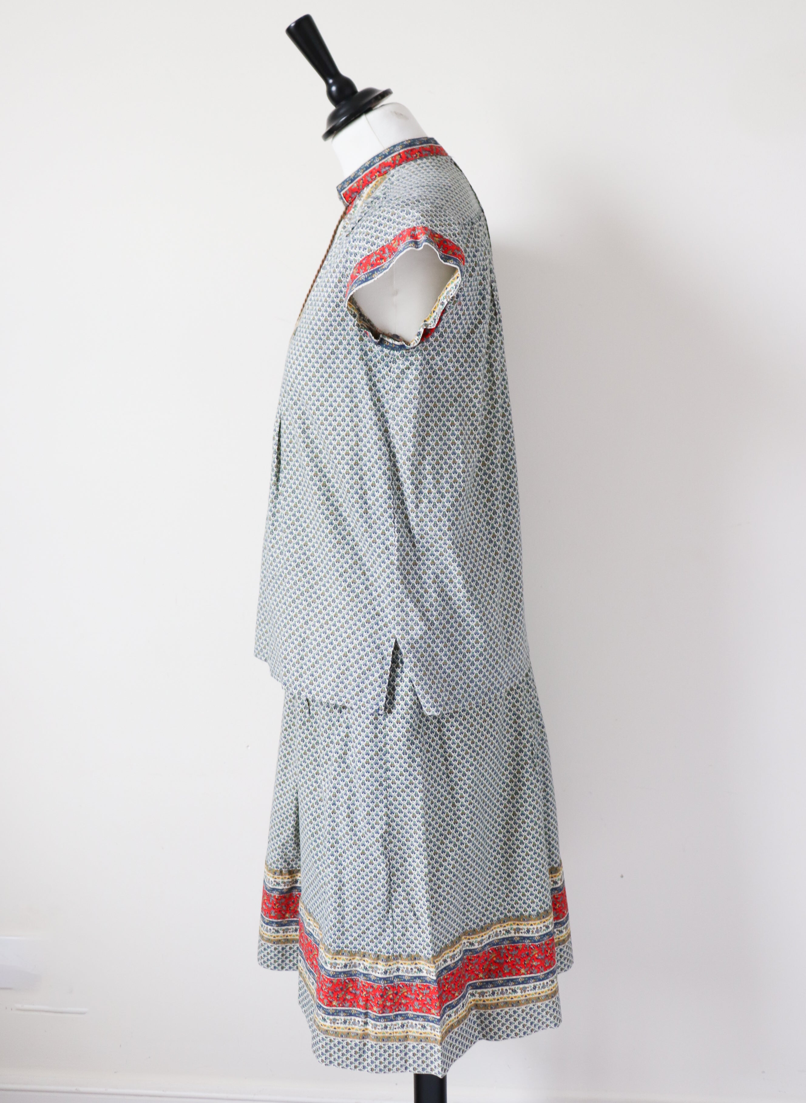 Vintage Cotton Peasant Blouse / Skirt Suit - Patterned - Fit XXS / UK 6 / 8