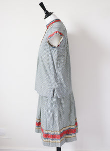 Vintage Cotton Peasant Blouse / Skirt Suit - Patterned - Fit XXS / UK 6 / 8