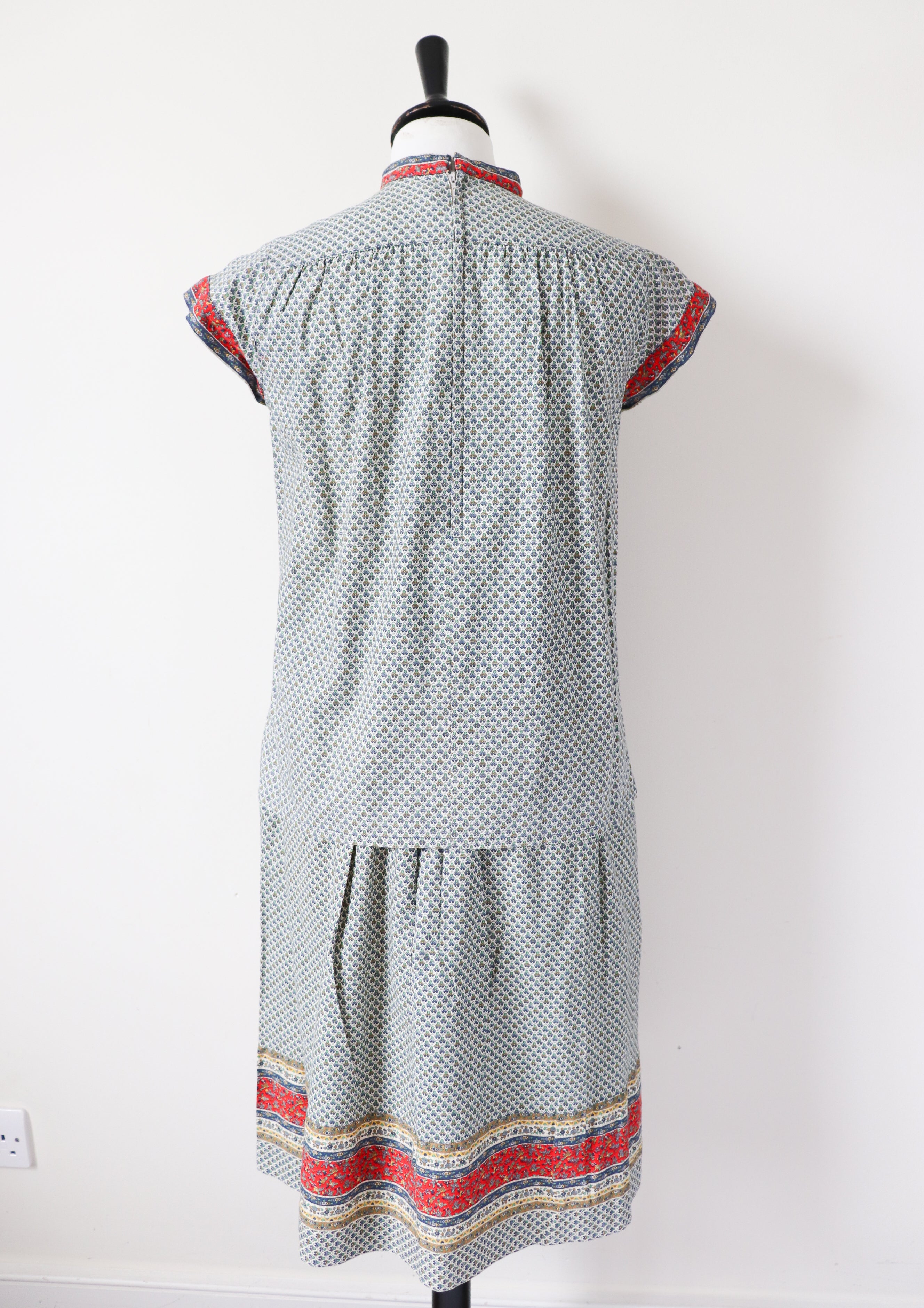 Vintage Cotton Peasant Blouse / Skirt Suit - Patterned - Fit XXS / UK 6 / 8
