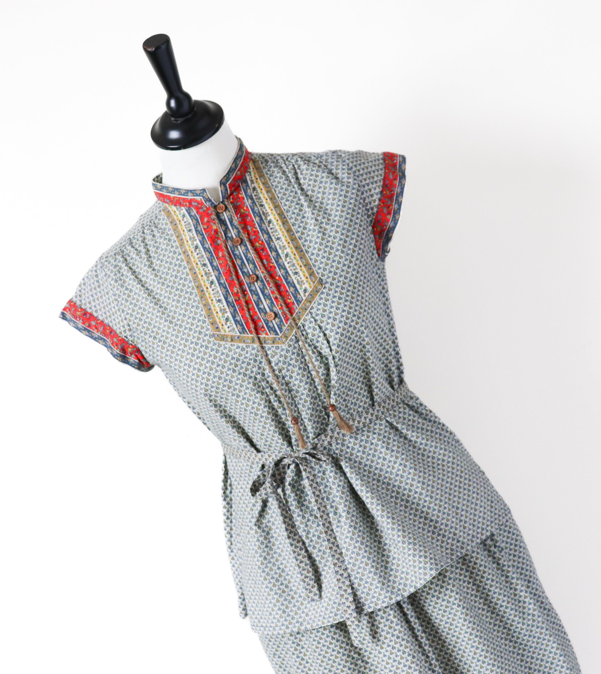Vintage Cotton Peasant Blouse / Skirt Suit - Patterned - Fit XXS / UK 6 / 8