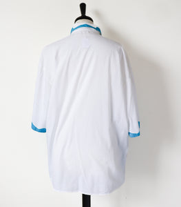 Cotton Oversized Shirt - Blue / White Appliqué  - Short Sleeves  - Fit L / UK 14