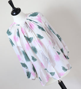 Tucker Silk Blouse - Cream / Pink / Green  - Label S-  Fit L / UK 14