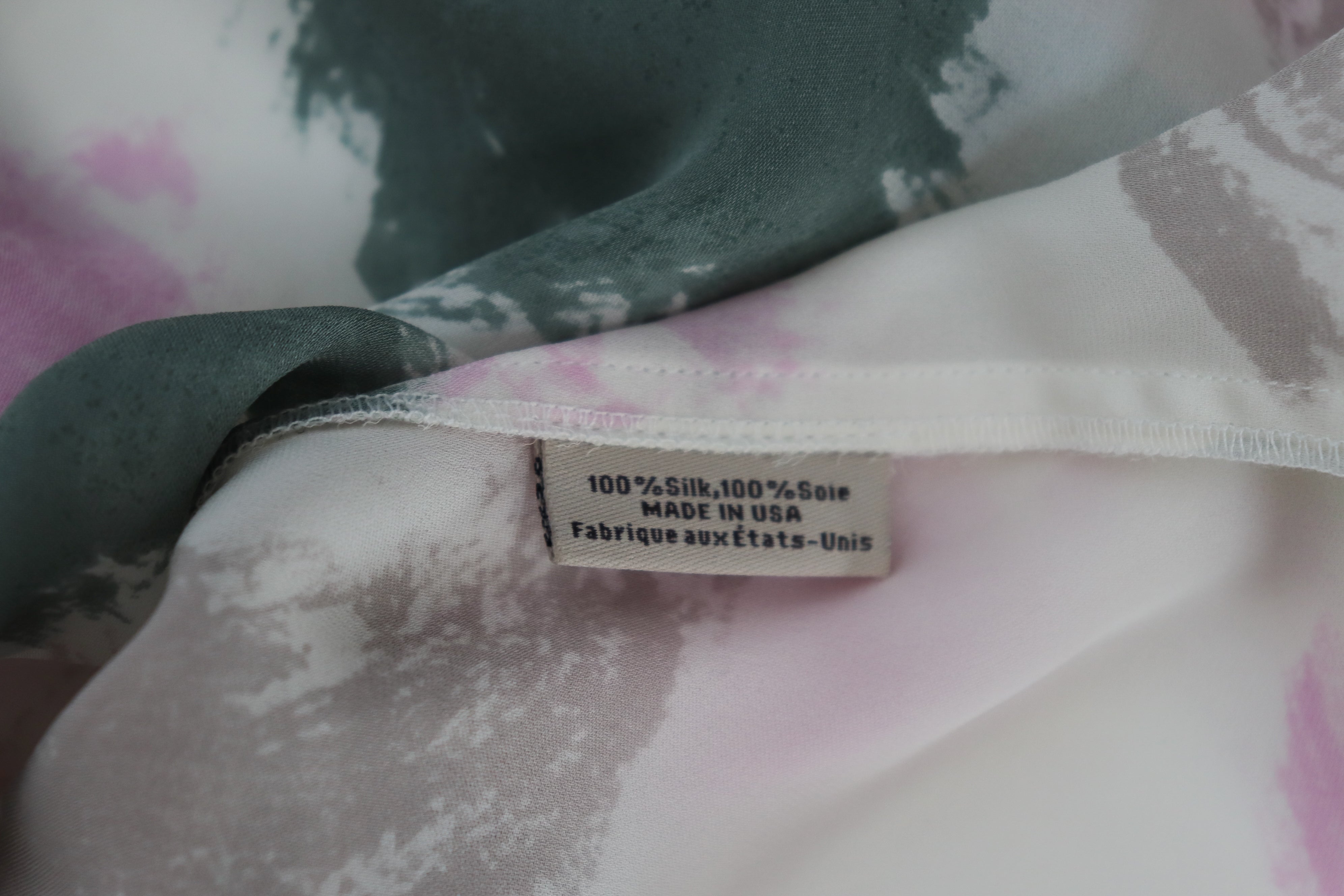 Tucker Silk Blouse - Cream / Pink / Green  - Label S-  Fit L / UK 14
