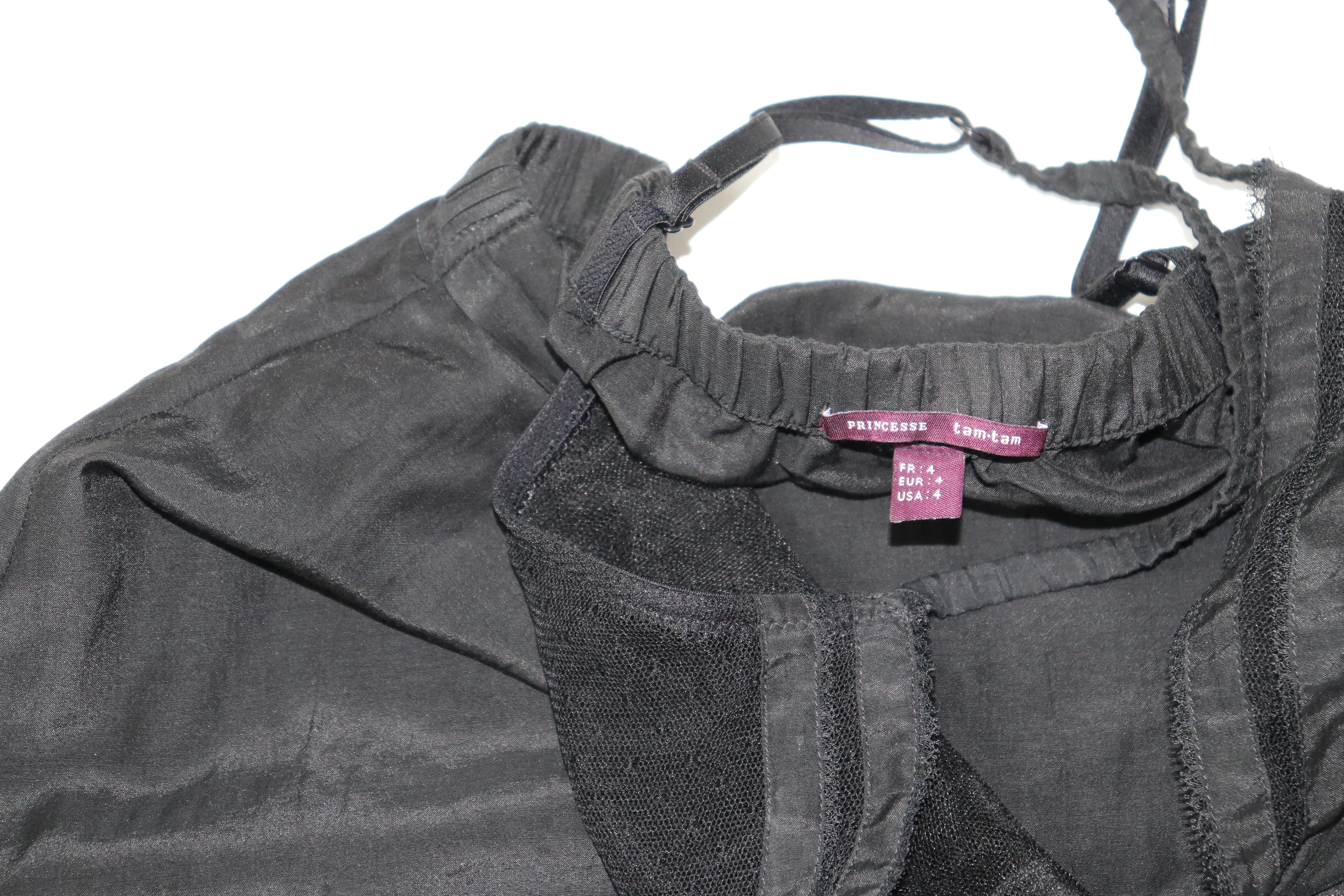 Princesse Tam Tam Black Cami Camisole Vintage Y2K - Cotton / Silk- Fit M / UK 12
