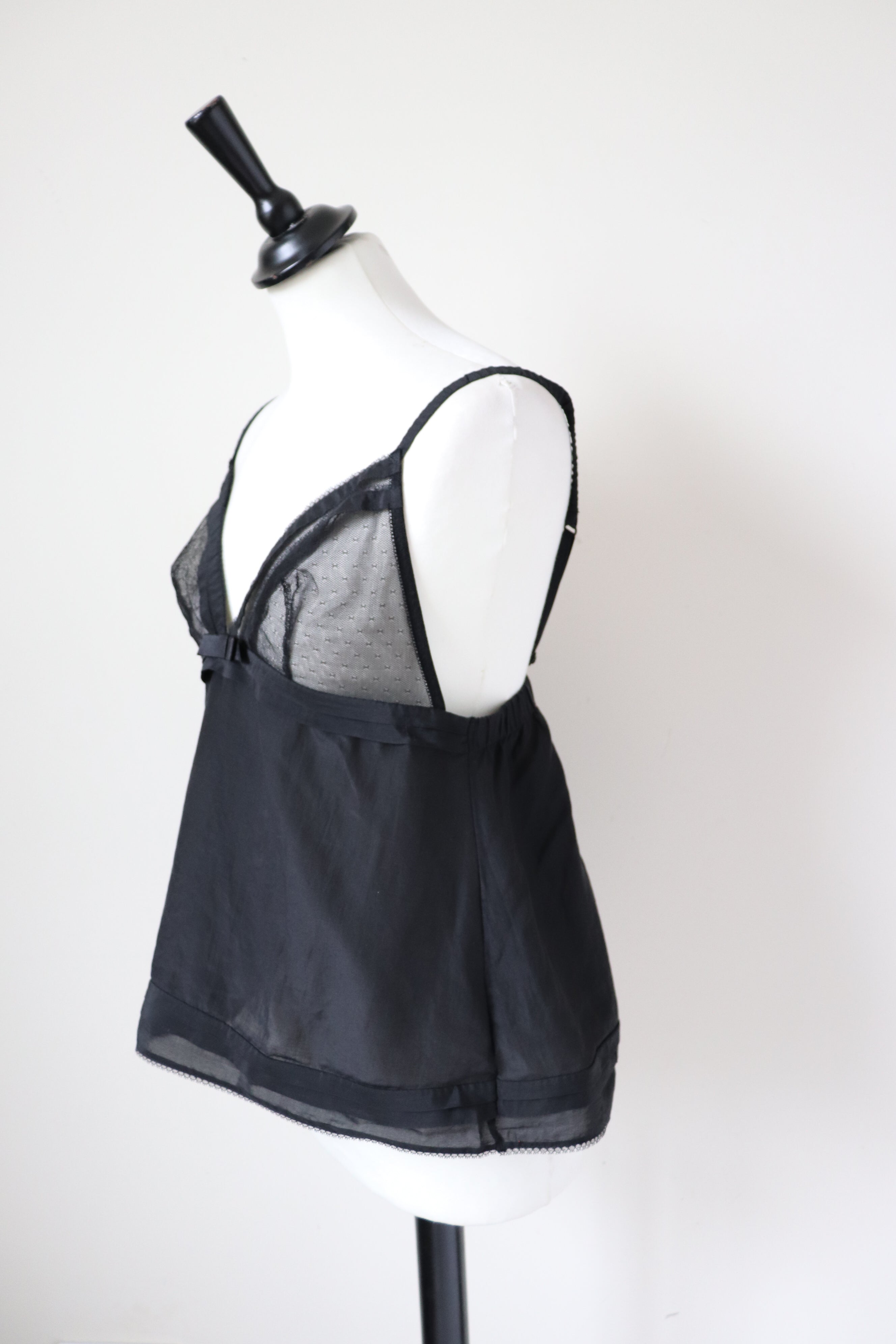 Princesse Tam Tam Black Cami Camisole Vintage Y2K - Cotton / Silk- Fit M / UK 12