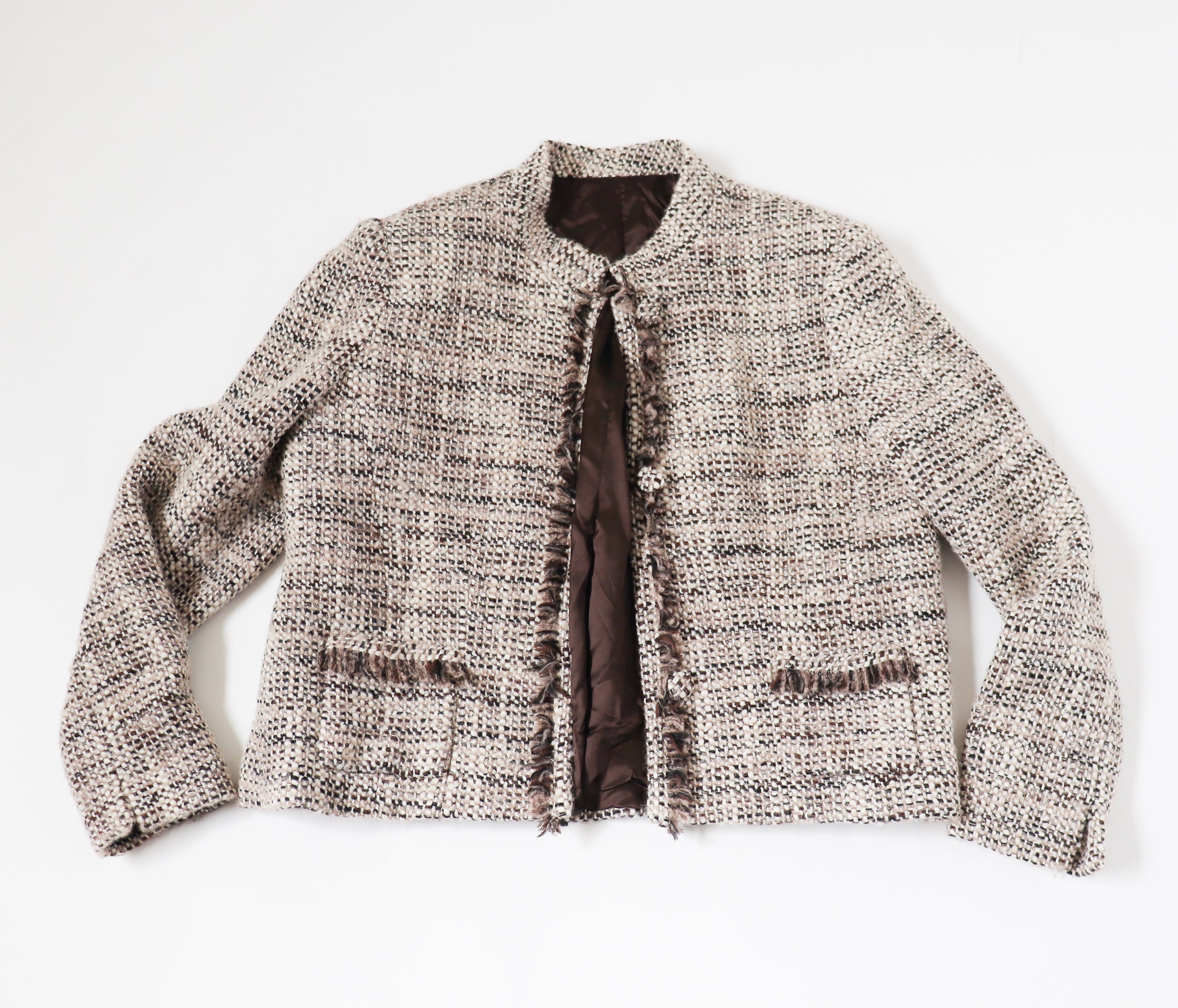 Boucle Tweed Jacket - Wool  Blend - Cream / Brown - M / UK 12