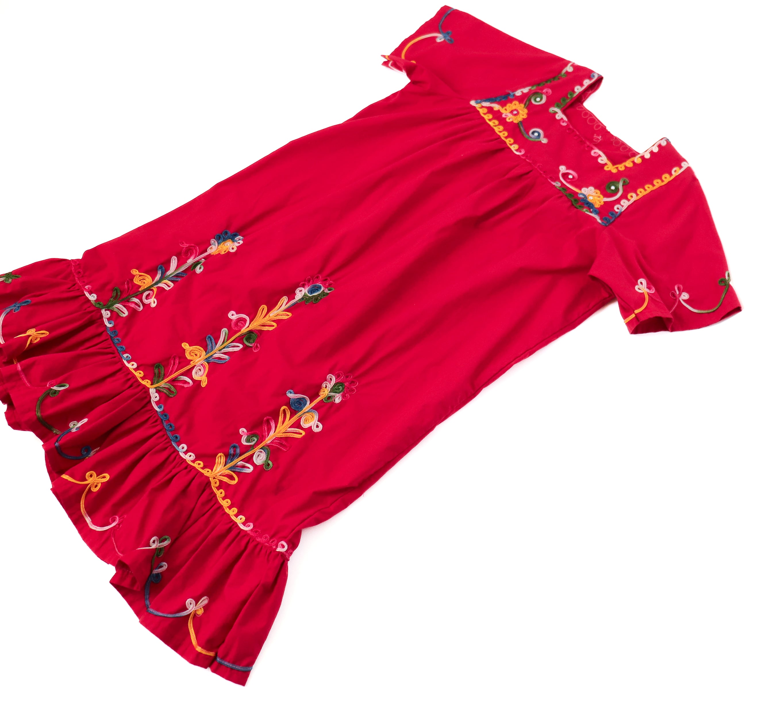 Vintage Mexican Oaxaca Kaftan dress - Red Embroidered  Fit L / 14
