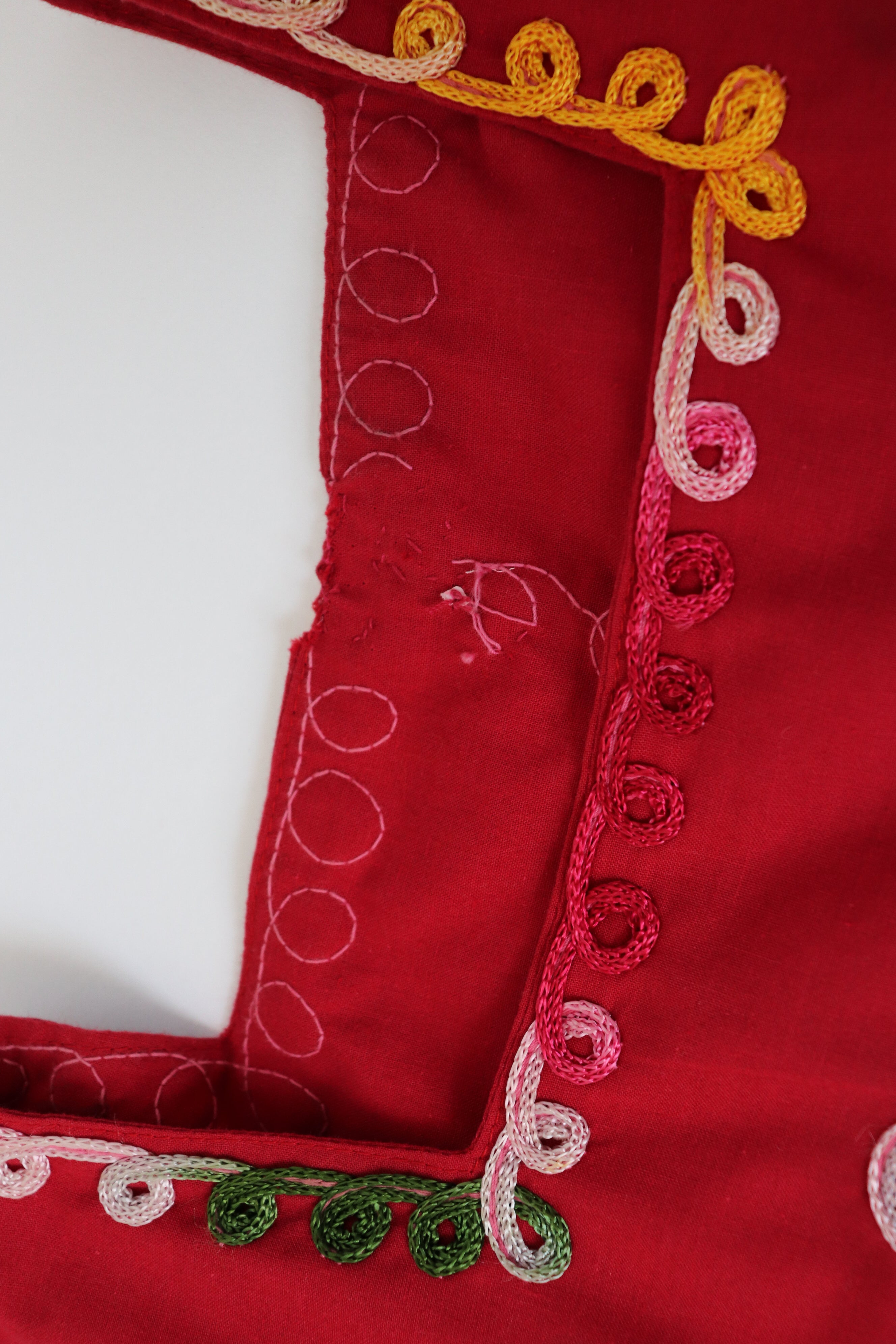 Vintage Mexican Oaxaca Kaftan dress - Red Embroidered  Fit L / 14