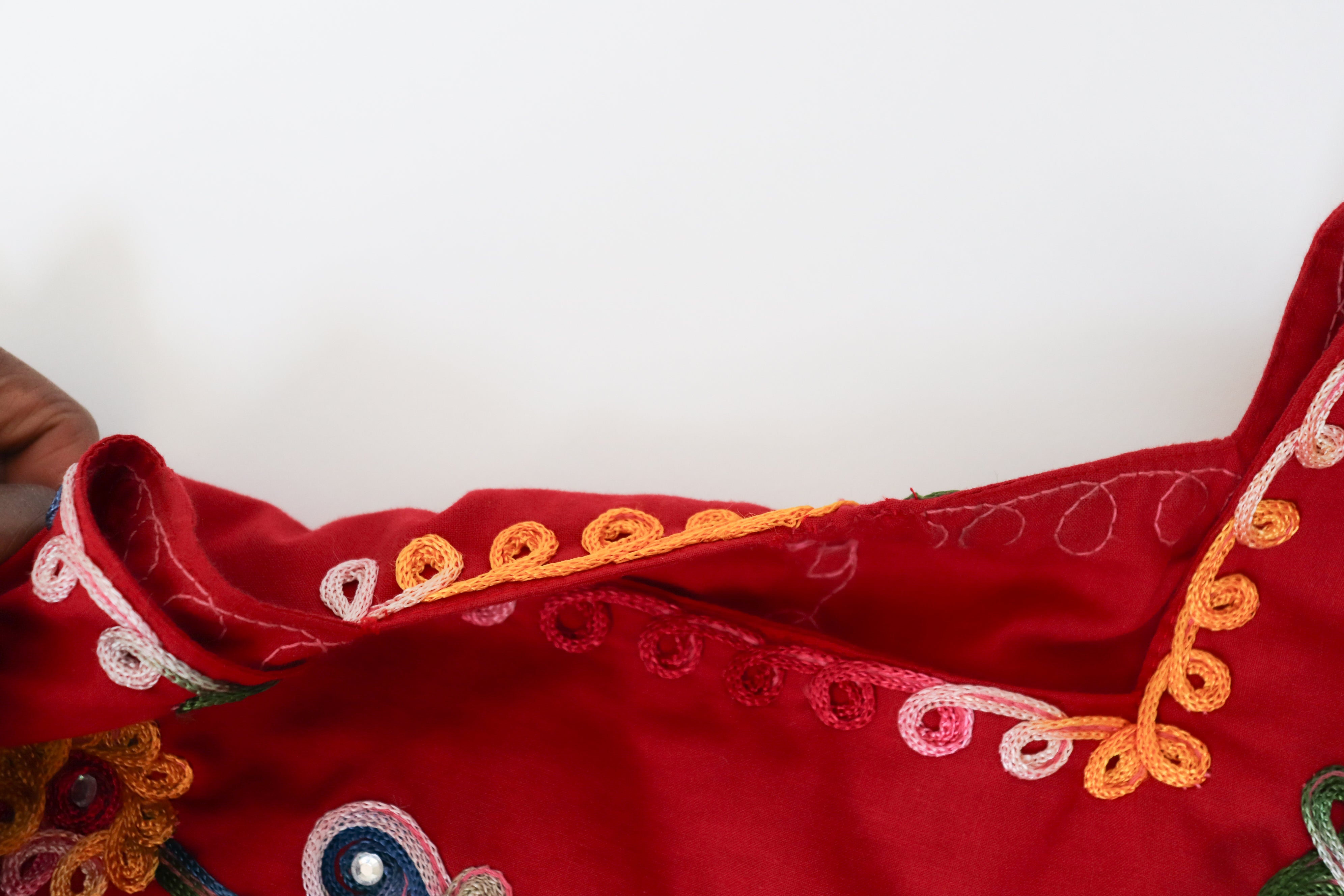 Vintage Mexican Oaxaca Kaftan dress - Red Embroidered  Fit L / 14