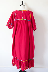 Vintage Mexican Oaxaca Kaftan dress - Red Embroidered  Fit L / 14
