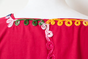 Vintage Mexican Oaxaca Kaftan dress - Red Embroidered  Fit L / 14