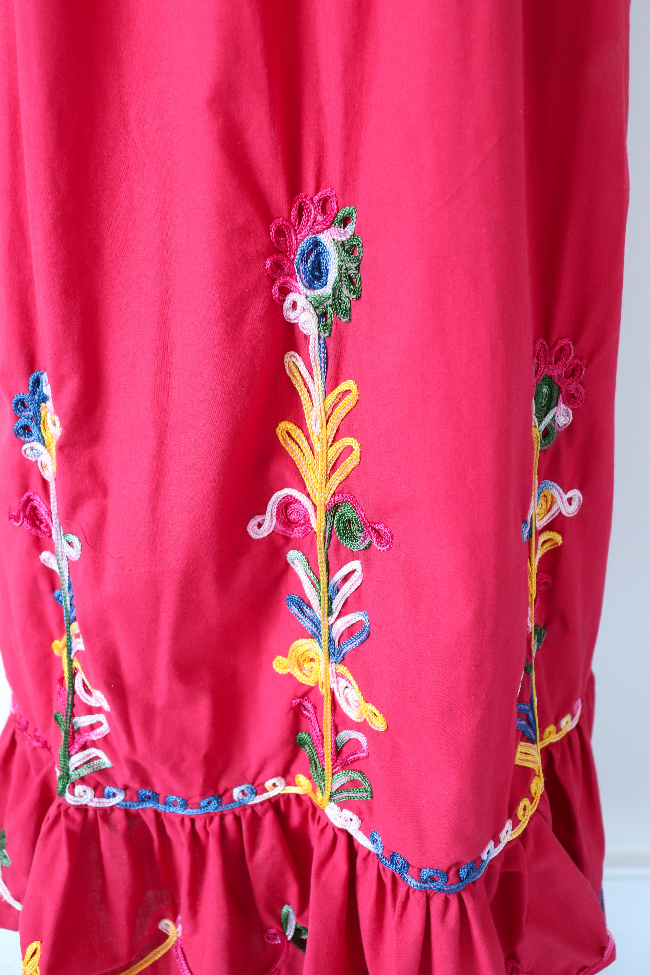Vintage Mexican Oaxaca Kaftan dress - Red Embroidered  Fit L / 14