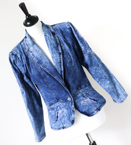 Vintage Blue Stonewash Denim Jacket - 1980s Fitted - Cotton - S / UK 10
