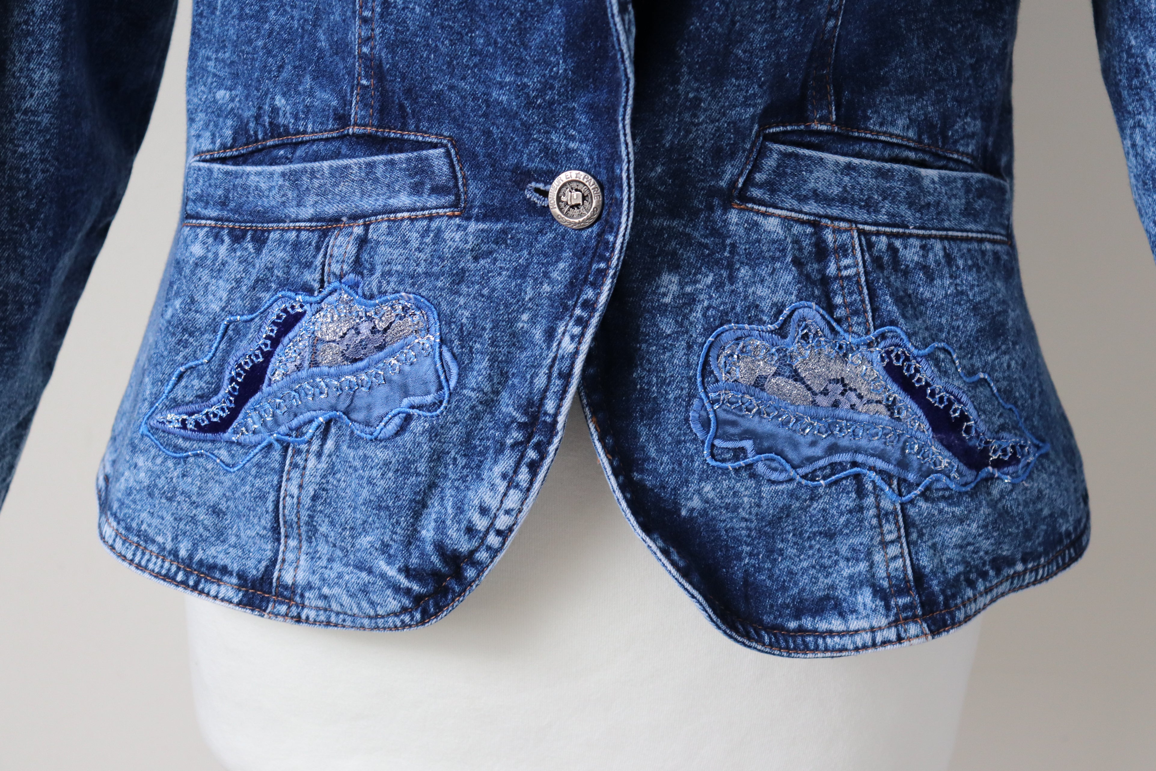 Vintage Blue Stonewash Denim Jacket - 1980s Fitted - Cotton - S / UK 10