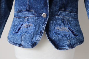 Vintage Blue Stonewash Denim Jacket - 1980s Fitted - Cotton - S / UK 10