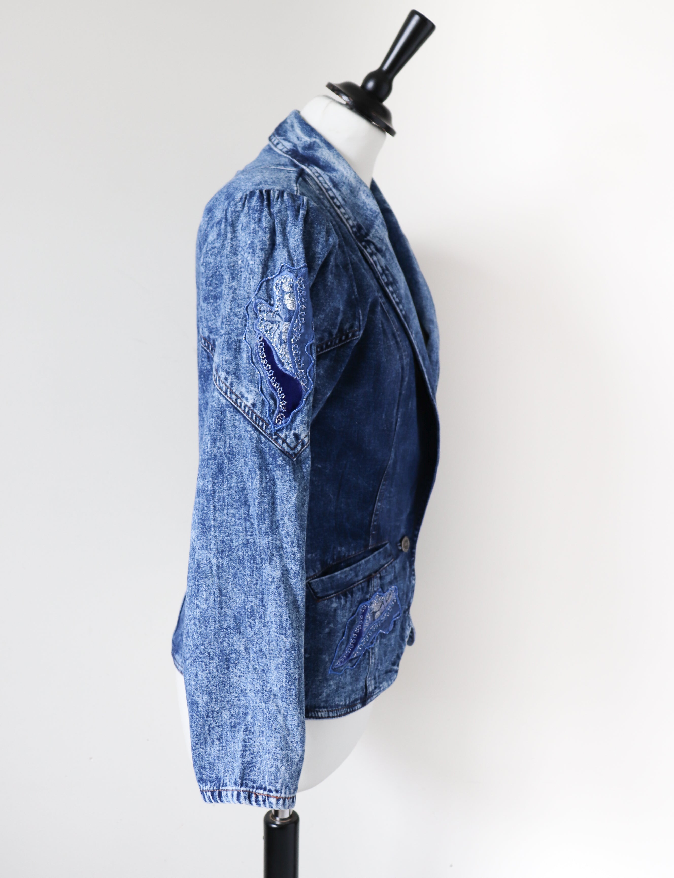 Vintage Blue Stonewash Denim Jacket - 1980s Fitted - Cotton - S / UK 10