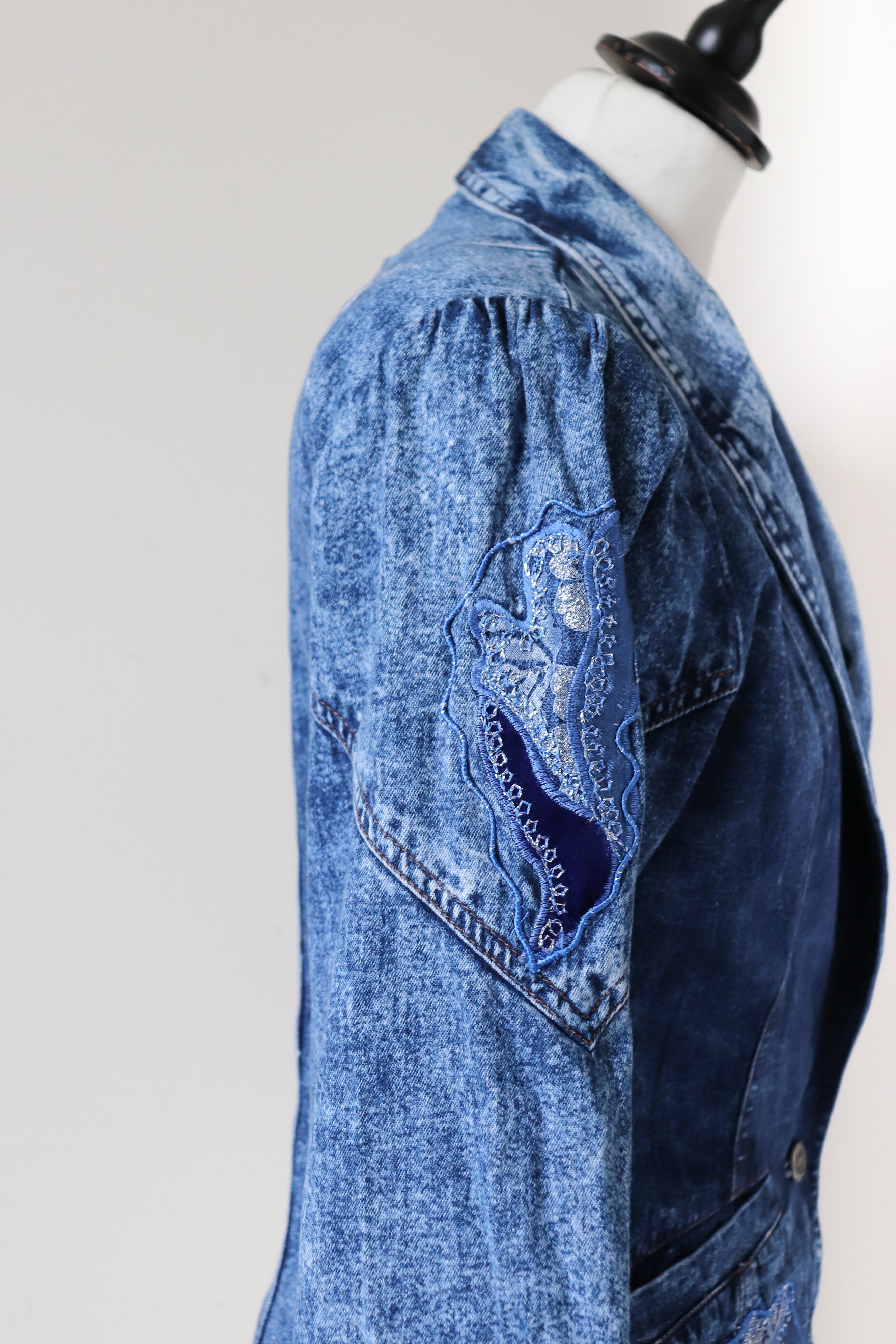 Vintage Blue Stonewash Denim Jacket - 1980s Fitted - Cotton - S / UK 10