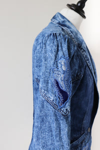 Vintage Blue Stonewash Denim Jacket - 1980s Fitted - Cotton - S / UK 10