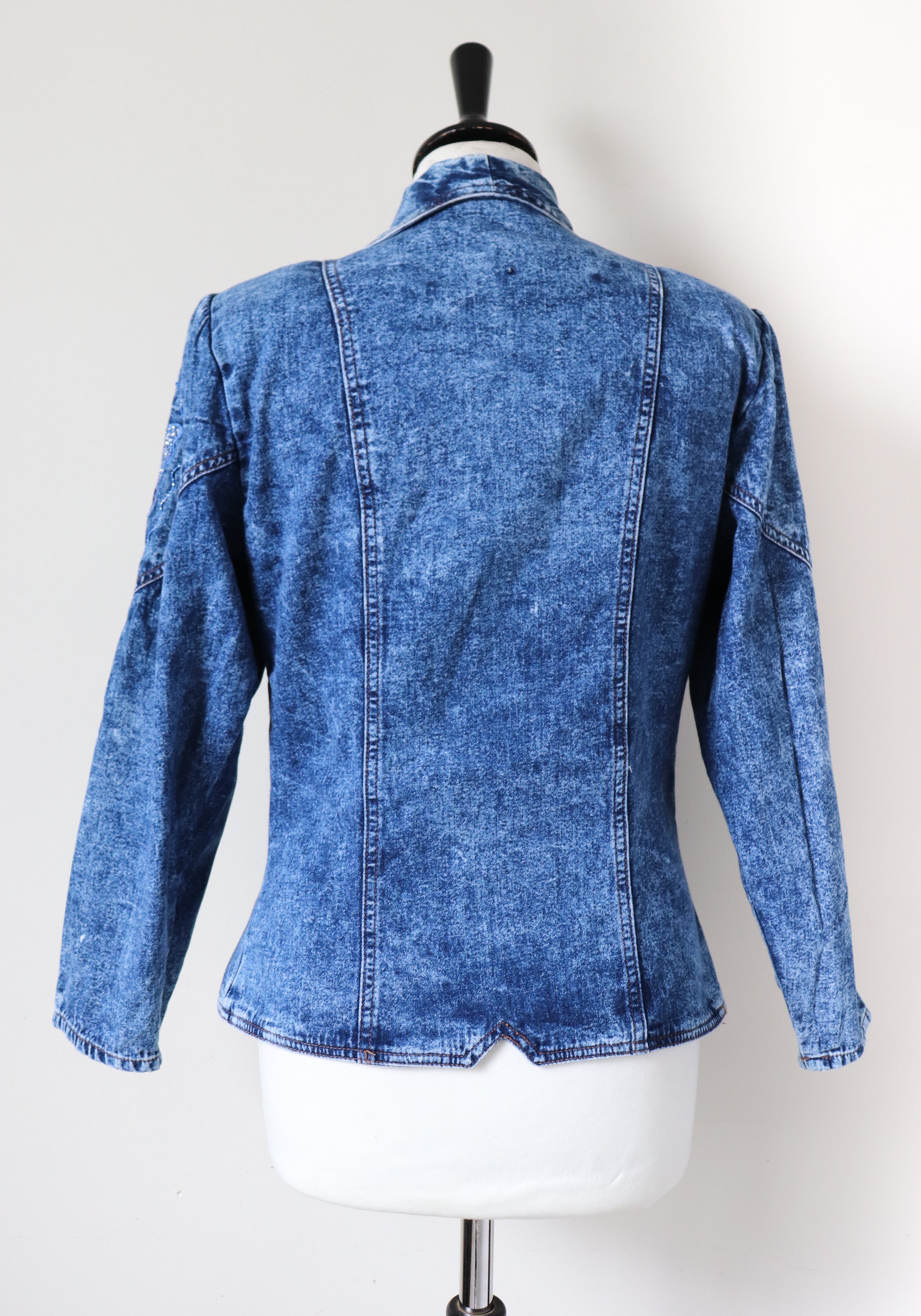 Vintage Blue Stonewash Denim Jacket - 1980s Fitted - Cotton - S / UK 10