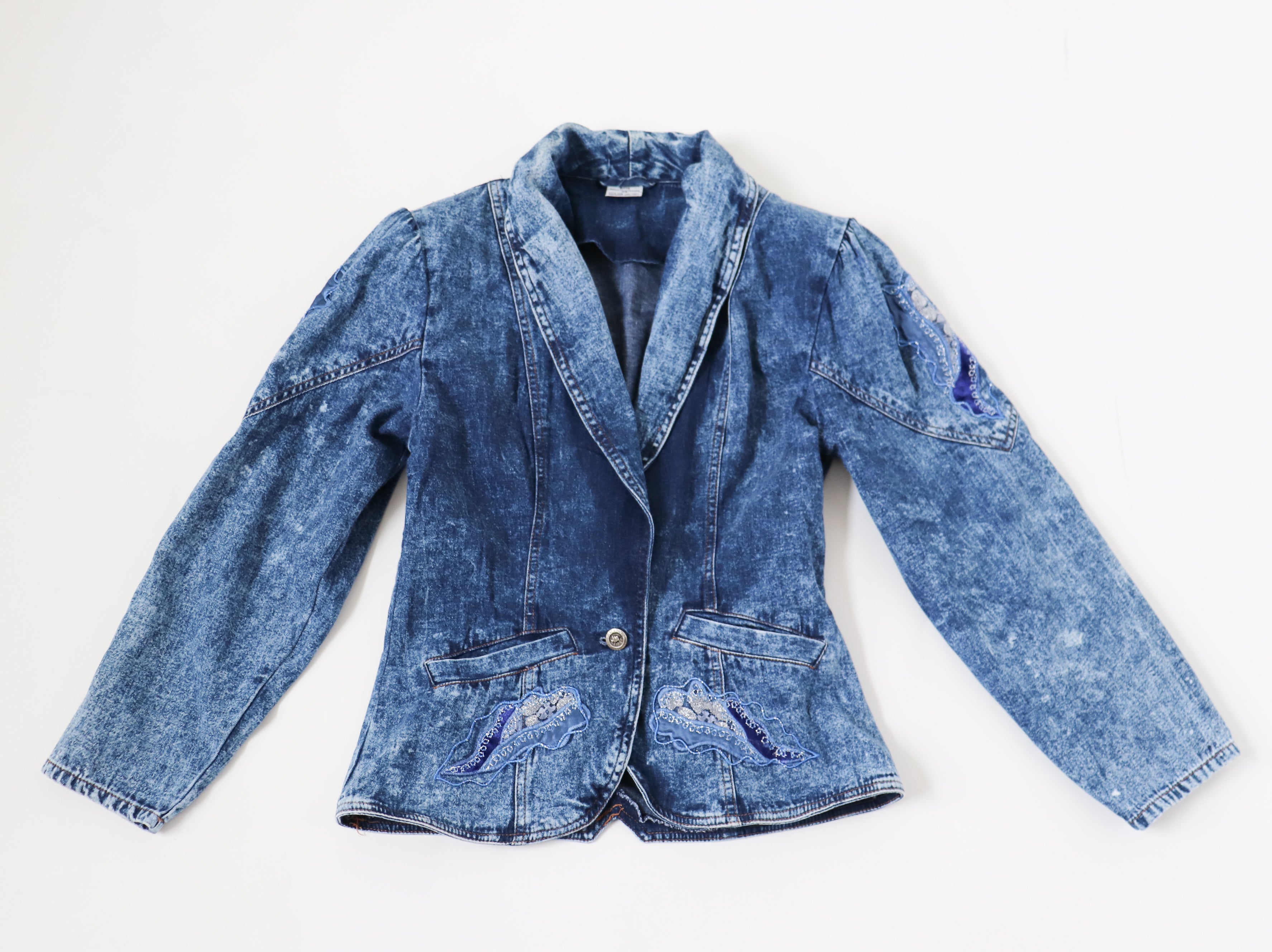 Vintage Blue Stonewash Denim Jacket - 1980s Fitted - Cotton - S / UK 10