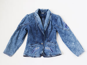 Vintage Blue Stonewash Denim Jacket - 1980s Fitted - Cotton - S / UK 10