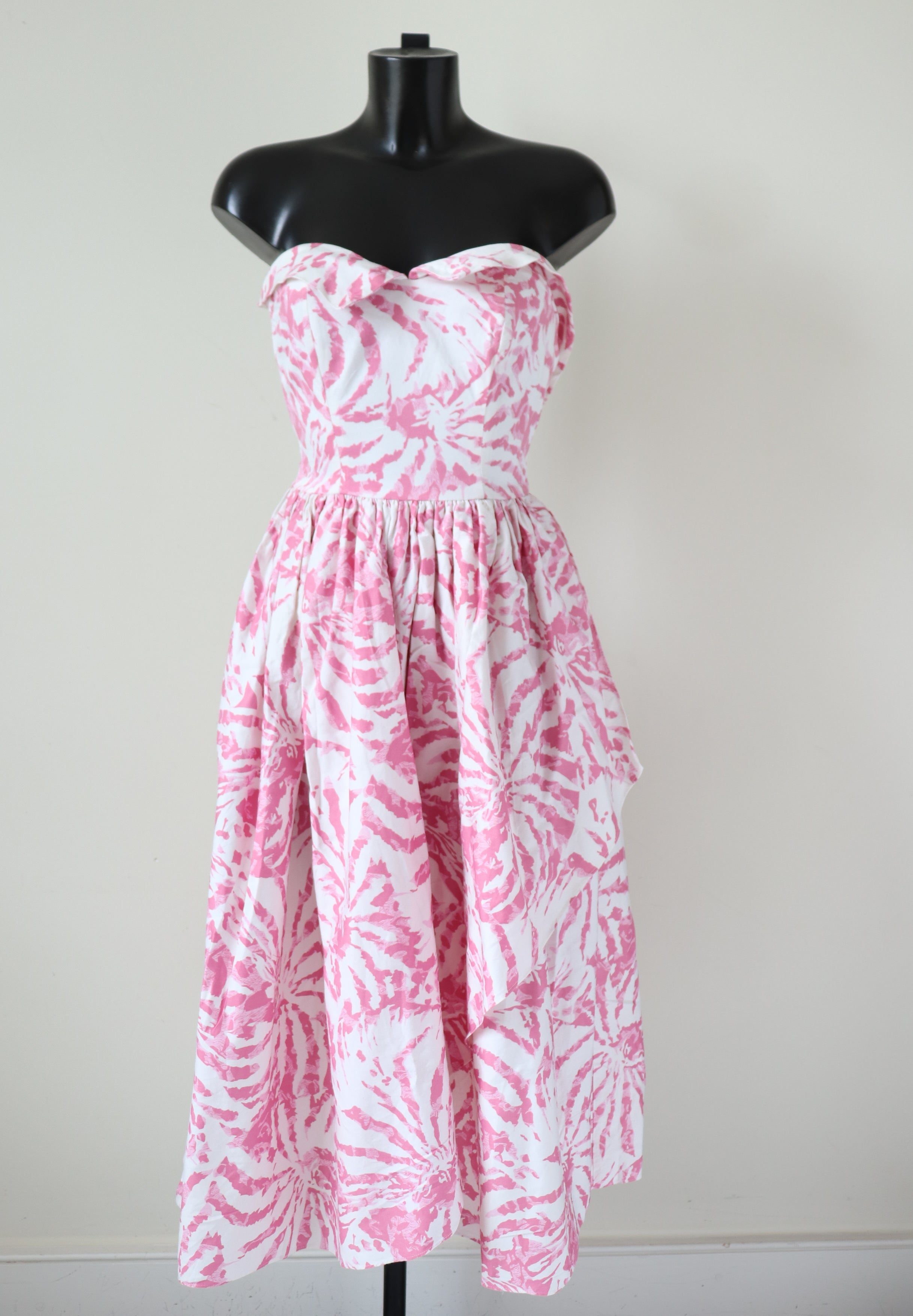 Strapless Cotton Prom Dress - Vintage 1980s - Pink - S G Gilbert - UK 4 XXXS