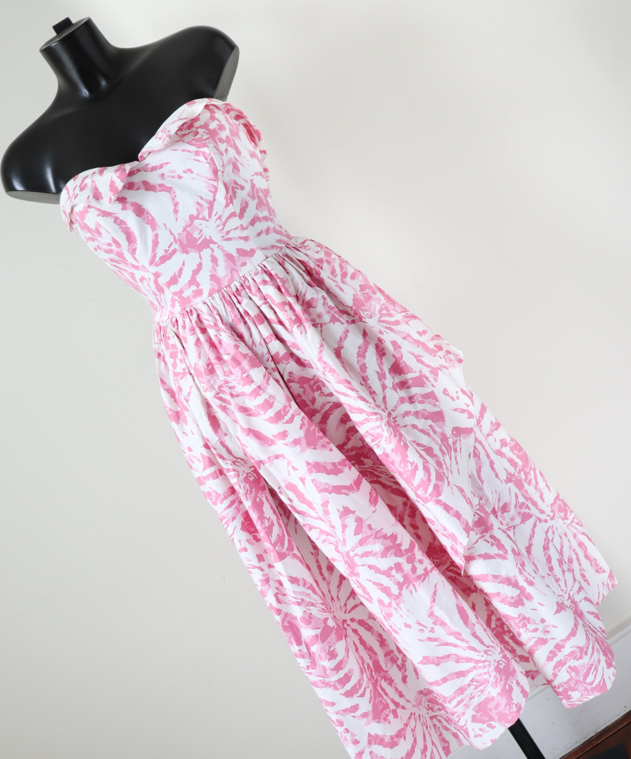 Strapless Cotton Prom Dress - Vintage 1980s - Pink - S G Gilbert - UK 4 XXXS